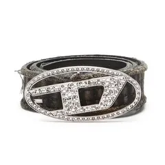DIESEL>>オーバル D ロゴ B-1Dr ストラス ディストレスト ベルト B-1DR-LAYER 2.9cm leather belt with oval d logo｜ブラック