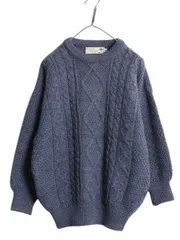 【お得なクーポン配布中!】 アイルランド製 フィッシャーマン ウール ニット セーター メンズ レディース S 古着 アランニット ケーブル 無地 クルーネック ローゲージ