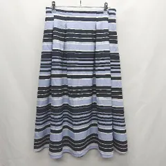 ◇ Θ 自由区 ボーダー柄 膝丈 フレアースカート スカート サイズ40 ネイビーライトブルー レディース E  【1410100042029】