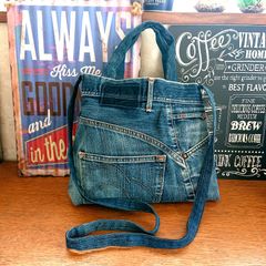 9★USEDダメージデニムリメイク ショルダーバック ジーンズリメイク ジーパンリメイク★
