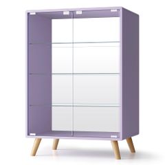 【新着商品】コレクションシェルフ ガラスディスプレイキャビネット 4段 大容量 高さ調節可能 ワイド 背面ミラー 強化ガラス棚 コレクションケース サイズ:幅60*奥行43*高さ88CM OSJ パープル