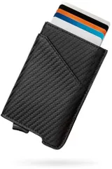 Carbon black [zepirion] キャッシュレスに最適化 クレジットカードケース 本革 スキミング防止 磁気防止 スライド式 スリム 薄型 アルミニウム メンズ レディース Quick Wallet 2 Leather (Carbon black