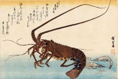 江戸時代後期筆 魚図巻」約27×980㎝ 1巻｜日本画 すっぽん 海老 蟹図含