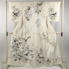 美品 生紬単衣 ベージュ色 ゆったりサイズ トールサイズ 身丈165cm