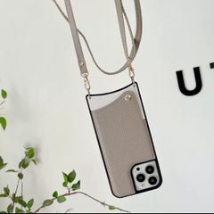 スマホショルダー  iPhoneスマホカバー ケース グレー  アイフォン14 13 12 11 SE pro Max plus mini かわいい オシャレ アイフォーン ショルダーストラップ付  スマートフォンカバー
