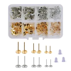 【人気商品】ピアス パーツ 3サイズ 2色 240個 ケース入り／丸皿 ピアス ポストピアス パーツ 金具 ピン ジュエリー DIY用 手芸 材料 手作り 素材 ハンドメイド／ピアスピンセット