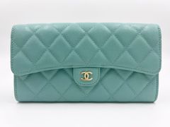 CHANEL シャネル グレインドカーフスキン キャビアスキン ロングフラップウォレット 長財布 2つ折り エメラルド シャンパンゴールド金具 マトラッセ AP0241 超美品