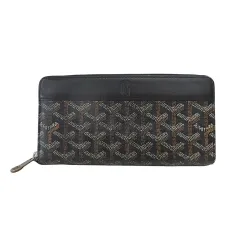 ゴヤール GOYARD 美品 マティニョン GM ヘリンボーン レザー 長財布 財布 ラウンドファスナー ウォレット バイカラー 黒 ブラックのサムネイル