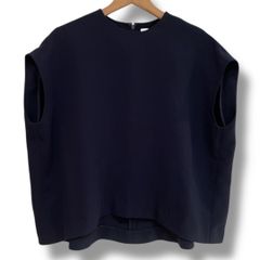 ENFOLD Dry Double-Cross Box Pullover, Georgette, Double-Cross, Back Zip, Crew Neck, Round Neck, Minimalist Style, Office Casual, Navy, Size M, Women's, Summer, GoGo Vintage Central Park Nagoya Store, No. 837Y