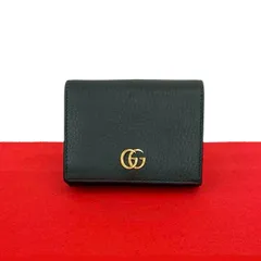 極 美品 GUCCI グッチ GG マーモント ロゴ 金具 レザー 本革 二つ折り 財布 ミニ ウォレット カードケース 小銭入れ ブラック 44762