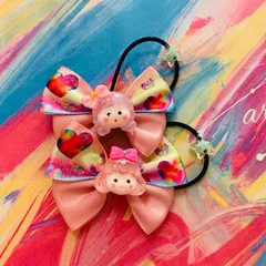 63 リボン　スイーツ　ヘアアクセサリー　ヘアゴム　女の子　キッズ　子供　おしゃれ　誕生日　プレゼント　クリスマス　保育園　幼稚園　小学生