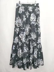 ◇ ⊂ MERCURYDUO マーキュリーデュオ 花柄 ロング ティアード スカート サイズF ブラック ホワイト ブルー レディース E  【1506110001252】