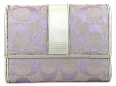 コーチ 財布 シグネチャー 三つ折り 紫 キャンバス ミディアム