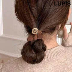 ヘアアクセサリー ヘアゴム ジャージヘアゴム スマイル メタル ゆるかわ 変形 ニュアンス カジュアル まとめ髪 ルピス LUPIS v2533