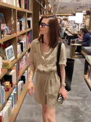 レディース オールインワン キュロットスカート 膝上 7分袖 襟付き 綿 きれいめ シンプル カジュアル かっこいい 無地 春 夏 オフィス OL 通勤 学生 通学 デート お出かけ 旅行 定番