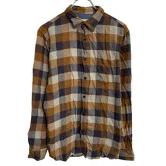長袖 チェック ネルシャツ M オレンジ系 ホワイト ネイビー ボタン 胸ポケット カジュアルシャツ 古着卸 アメリカ仕入 a703-6552