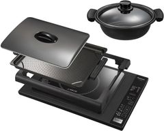 Panasonic/パナソニック ホットプレート IH 7段階火力調整 焼肉 ホットケーキ クレープ お好み焼き 専用鍋付き ブラック KZ-HP2100-K