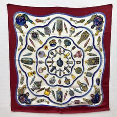 【美品】HERMES エルメス　カレ90 香水瓶柄　大判　アイボリー　シルク HERMES エルメス カレ90 大判スカーフ ストール 総柄 香水の瓶