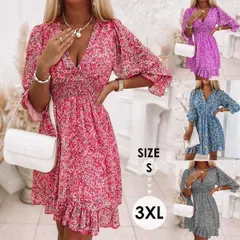 ハワイ リゾートワンピース ミディアム 半袖 花柄 総柄 Aライン ハイウエスト 欧米風 体型カバー 夏ワンピ dd034x0x0w9