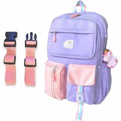 新品 リュック キッズ 女の子 9つのポケット大容量 軽量 ユニコーン パープル