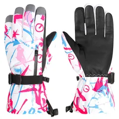 Azarxis スキー グローブ キッズ 手袋 子供用 タッチパネル フリース 防風 防寒 紛失防止 雪遊び 5本指 スノー スケート スノーボード 通学 自転車 アウトドア ジュニア