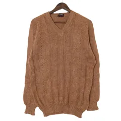 Vネック モヘア ウール ケーブル ニット セーター ベージュ (メンズ 50) 中古 古着 A2494