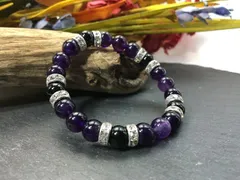 パワーストーン ブレスレット アメジスト&オニキス  8mm（シルバー）レディース 女性  数珠ブレス 開運 プレゼント ギフト  [4]