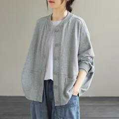 ☆ グレー ☆ L ☆ レディーススタジャン ジャケット ykjpr41 ジャケット レディース カジュアル ブルゾン アウター スタジャン 羽織り 羽織 はおり ノーカラージャケット トップス カーディガン スウェット フードなし ライトコート 大人かわいい