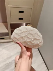 バッグ レディース ドレスバッグ フェイクパール装飾ボックス型チェーンクロスボディバッグ