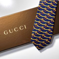 美品 GUCCI ネクタイ シルク100% ネイビー イエロー TTGG-59