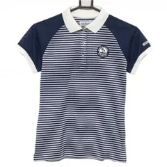 【美品】ジャックバニー 半袖ポロシャツ 白×ネイビー ボーダー 袖メッシュ レディース 1(M) ゴルフウェア Jack Bunny
