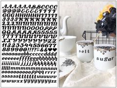 【白磁用】mini イニシャル転写紙 　ブラック　アルファベット　英文字　数字　A5サイズ　ポーセラーツ　転写紙　ポーセリンアート