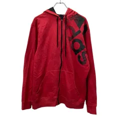 adidas プリントスウェット パーカー L レッド ブラック アディダス ジップアップ 刺繍ロゴ スポーティ 古着卸 アメリカ仕入 a709-6293