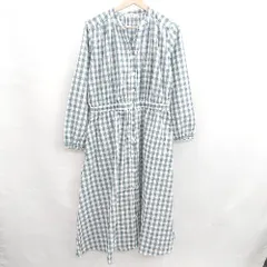 ◇ Θ LEPSIM レプシィム チェック柄 ノーカラー 長袖 ロング ワンピース サイズ L ブルー系 レディース E  【1412260020602】