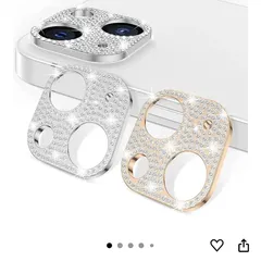 iphone 14 / iphone 14 Plus カメラフィルム (２枚セット) シルバー+ローズゴールド レンズカバー カメラ保護 ラインストーン