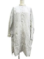 美品 LOISIR ロワズィール 麻 ワンピース 比翼仕立 身幅約75cm 後ろ着丈約100cm ゆったり ベージュ系 ストライプ L0001-0524-3