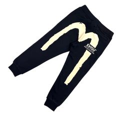 EVISU HERITAGE エビス エヴィス ヘリテージ ビッグ カモメ ステッチ ブランドロゴ 刺繍 ワイド ルーズ テーパード スウェット ジョガー パンツ Mサイズ 黒 ブラック オーバーサイズ ウエストドローコード 裾リブ 希少 フランス パリ 限定