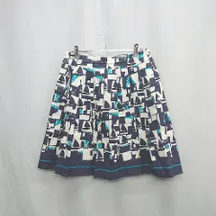 ◇ ⊂ MACKINTOSH PHILOSOPHY 総柄 ひざ丈 フレア スカート サイズ38 ホワイト ネイビー ブルー レディース E  【1503050025485】
