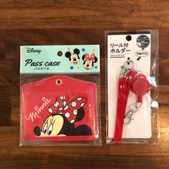 ディズニー　ミニー　ID パスケース　定期入れ　リール付きストラップ　セット