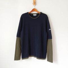 ICEBERG JEANS アイスバーグ ニット フェイクレイヤードデザイン イタリア製 ネイビー×モスグリーン M （t-514）