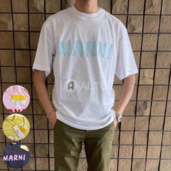 試着のみ】MARNI メンズ 半袖 Tシャツ Beachポストカードプリント 