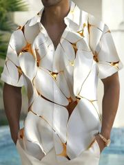 金継ぎ風 プリント 半袖シャツ アロハシャツ 313 白 柄シャツ ヤクザ ヤンキー オラオラ系 ストリート ダンス HIPHOP B系 ホスト 服 メンズ ファッション