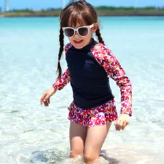 ☆ ブルー×ハート(A) ☆ XXL ☆ キッズ長袖水着セット namizugik777 水着 女の子 セパレート 2点セット 上下セット 上下 ラッシュガード 長袖 スカート パンツ キッズ 子供 かわいい 可愛い 子供水着 日焼け防止 女の子水着 ジュニア