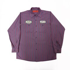 【90s】RED KAP レッドキャップ 長袖 ワークシャツ 企業ロゴ ワッペン ストライプ L