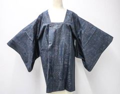 【一輝堂】リサイクル着物 道行コート 紬地 正絹 身丈約86.5cm 身幅約64cm 25z07-3864