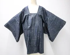 【一輝堂】リサイクル着物 道行コート 紬地 正絹 身丈約86.5cm 身幅約64cm 25z07-3864