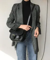 【タグ付新品未使用】[seu21q41033グレー] グレインチェックテーラードジャケット 韓国ファッション SEU