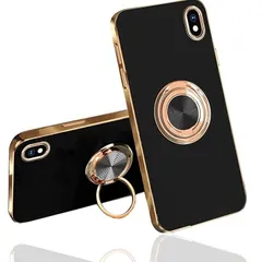 【在庫処分】(ブラック) ソフトメッキ加工 ケース ケース エクスペリアエースIII 車載ホルダー対応 マグネット式 TPU 耐衝撃 A203SO SOG08 SO-53C [DINGXIN] ストラップホール付 リング付き III ace Xperia