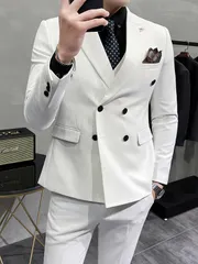 スーツ 新作 メンズ ダブルボタン スリム セット 質感 宴会 タキシード メンズ スーツ 2点セットFS6524