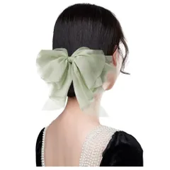新品 FASELE ヘアクリップ バレッタ ヘアリボン 蝶結び メッシュ シフォン ふんわり 優しい エレガント クリップ 髪飾り 髪留め 上品 クリスタル ヘアアクセサリー おしゃれ 結婚式 通勤 通学 パーティー お祝い 卒業式